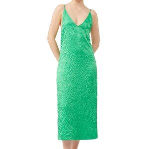 Ganni Crinkled Satin Slip Dress In Bright Green